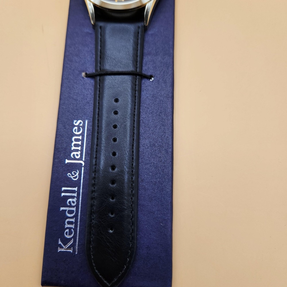 Kendall & James Watch Mens Leather Band Gold Tone Blue Dial New Elegant Gift Box - Picture 4 of 6